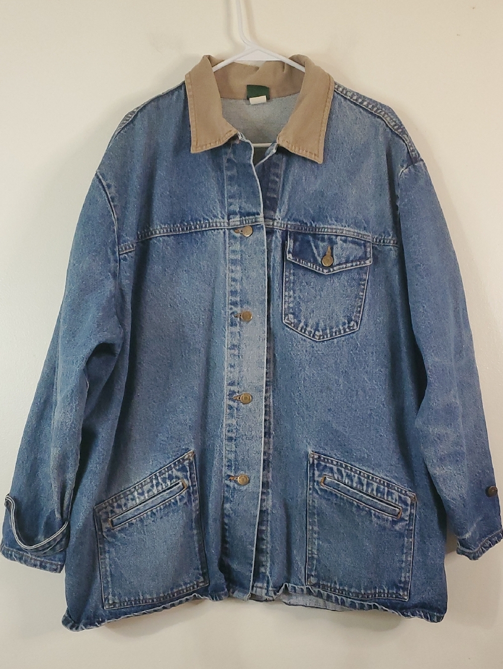 Vintage Hunt Club Womens Blue Denim Barn Chore Jacket Tan Collar Size 24 Y2K